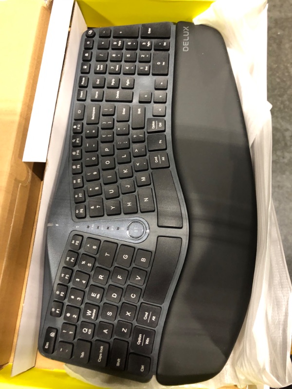 Photo 3 of DeLUX Wireless Ergonomic Keyboard with Cushioned Palm Rest Against Carpal Tunnel, Ergo Split, Multi-Device Connection, Compatible with Windows, Mac OS (GM901D-Black)
