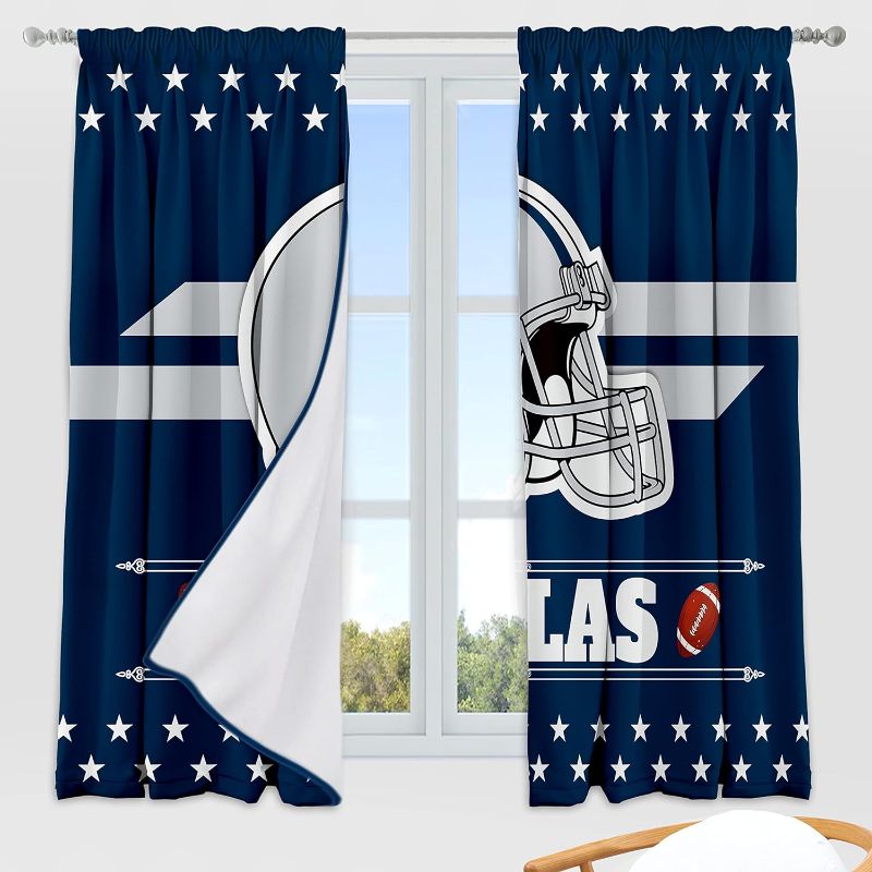 Photo 1 of 2 Panels Dallas Blackout Curtains (72" W x 63" L) Thermal Insulated Rod Pocket Window Draperies for Bedroom Livingroom with Football Style
