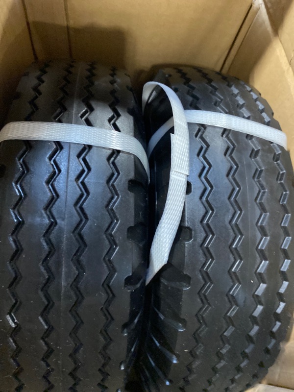 Photo 1 of 2-Pack 4.10/3.50-6" Flat Free Tire with Rim,13" Hand Truck Utility Universal Wheels, 3" Centered Hub with 5/8" Ball Bearings,w/Grease Fitting,410/350-6",410/350x6