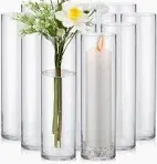 Photo 1 of 12 Pack Glass Cylinder Vases Set Clear Flower Vase Tall Floating Candle Holders Bulk for Centerpiece Table Home Wedding Decorations Dinners (4 x 12 Inch)