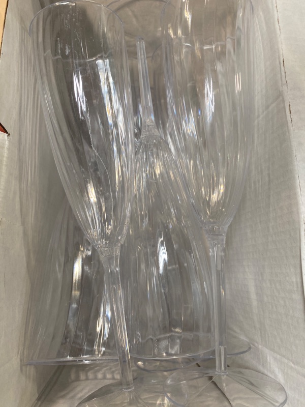 Photo 3 of ***SOME BROKEN*** Plastic Champagne Flutes Disposable - 12 PCS Clear Wine Glasses, Reusable & BPA-Free - 6 ounce One Piece Mimosa Cups for Catering, Partie, Dinner, Weddings