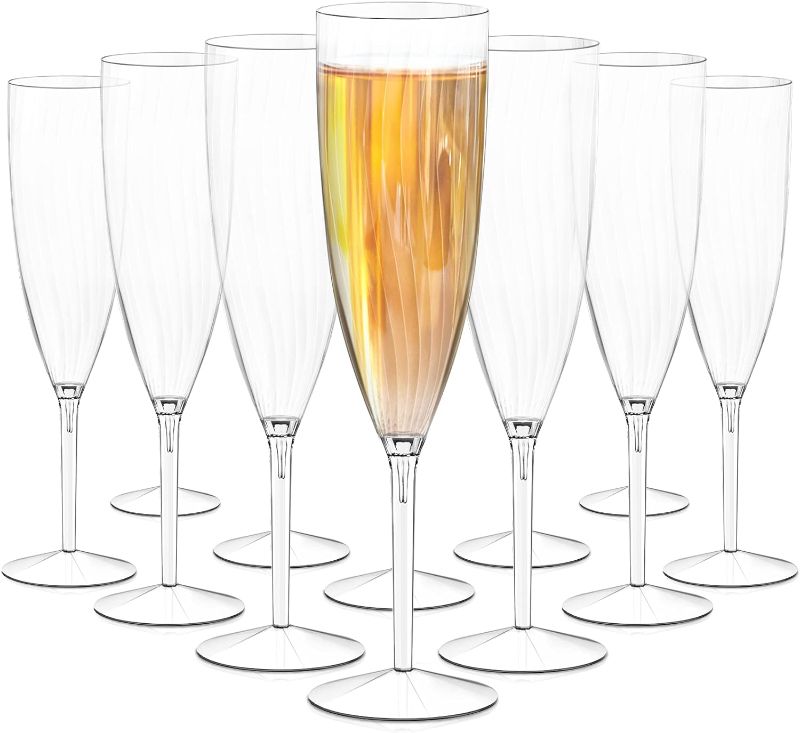 Photo 1 of ***SOME BROKEN*** Plastic Champagne Flutes Disposable - 12 PCS Clear Wine Glasses, Reusable & BPA-Free - 6 ounce One Piece Mimosa Cups for Catering, Partie, Dinner, Weddings