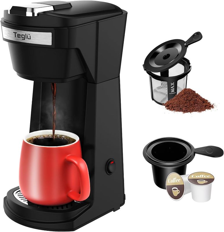 Photo 1 of 14 Oz Coffee Maker, Mini Single Serve for K Cup Pod & Ground Coffee, 800W, 1.9 lb, BPA Free, Fast Brewing, Reusable Filter, CM208, Black