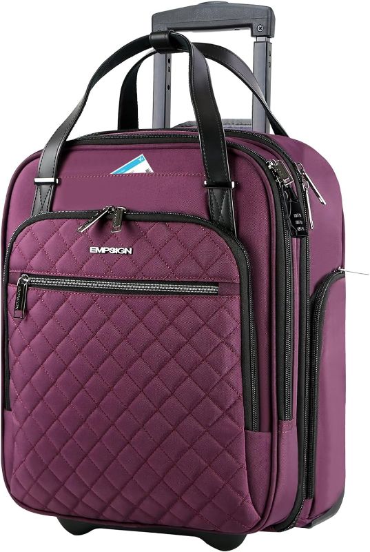 Photo 1 of EMPSIGN Underseat Carry On Wheeled - 16" Carry on Bag with Wheels Multi-functional Lightweight Rolling Bag Overnight Weekender Small Suitcase for Women Men Travel Business, Burgundy