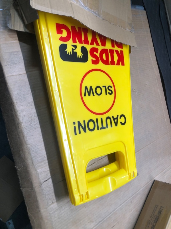 Photo 1 of Essentially Yours "Caution! Slow, Kids at Play" | High Vis Yellow Double Sided Street Safety Sign 1 Yellow