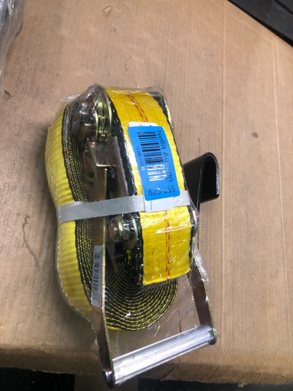 Photo 1 of Everest - S1022 Premium Ratchet Tie Down 1 PK 2 IN. X 27 FT 3333 LBS. Working Load 10000 LBS. Break Strength Flat-Hook Cargo Straps Perfect for Moving Appliances, Lawn Equipment and Motorcycles, Vibrant Everest Yellow