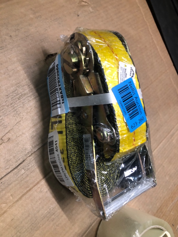 Photo 1 of Everest - S1022 Premium Ratchet Tie Down 1 PK 2 IN. X 27 FT 3333 LBS. Working Load 10000 LBS. Break Strength Flat-Hook Cargo Straps Perfect for Moving Appliances, Lawn Equipment and Motorcycles, Vibrant Everest Yellow