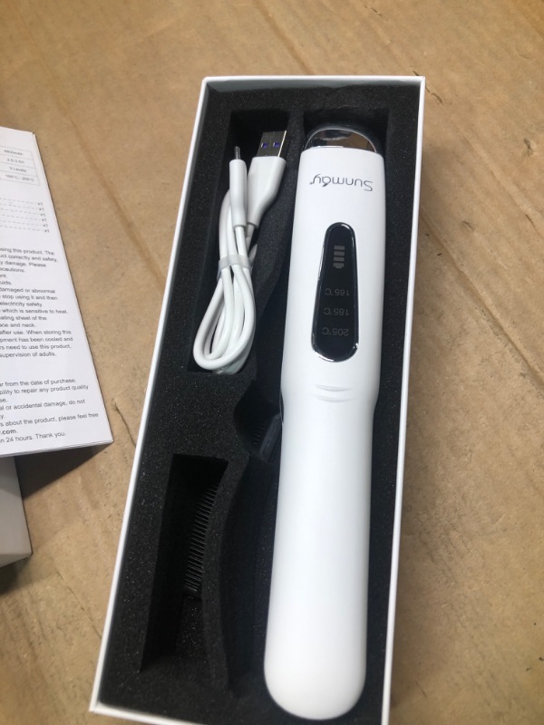 Photo 3 of Sunmay Voga Cordless Hair Straightener and Curler 2 in 1, Cordless Travel Flat Iron for Touching Up Short Thin Fine Hair On The Go, Mini Portable Straightener with 4800mAh Battery, Quick Heat Up White