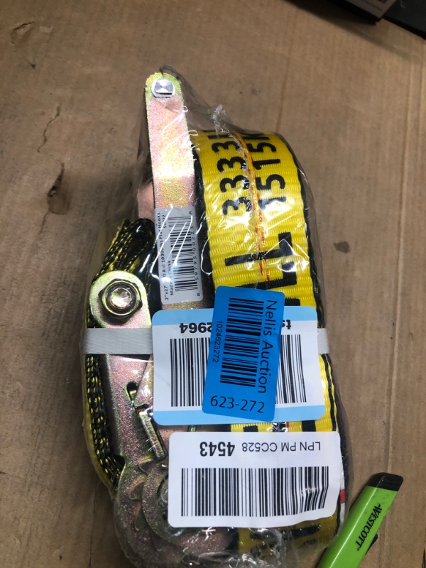 Photo 1 of Everest - S1022 Premium Ratchet Tie Down 1 PK 2 IN. X 27 FT 3333 LBS. Working Load 10000 LBS. Break Strength Flat-Hook Cargo Straps Perfect for Moving Appliances, Lawn Equipment and Motorcycles, Vibrant Everest Yellow