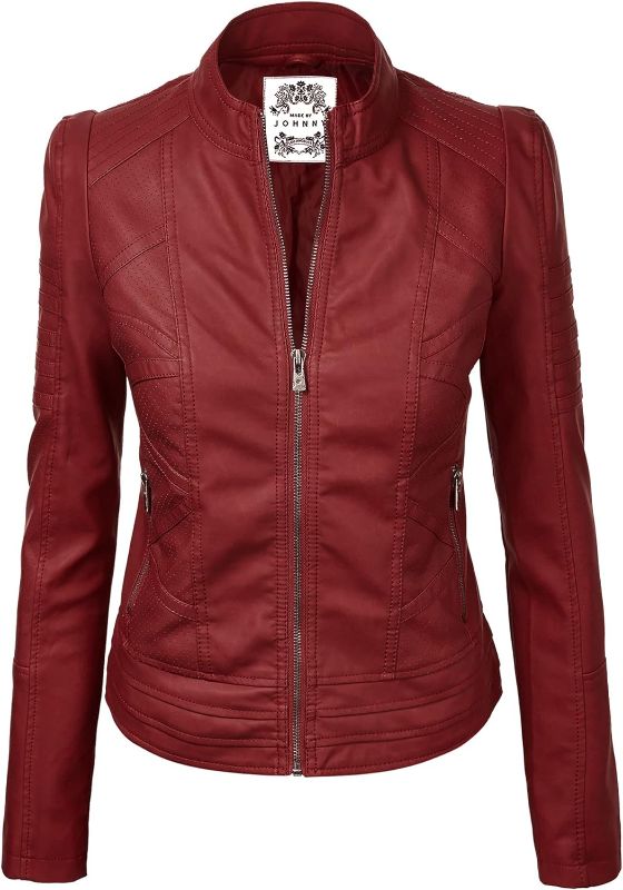 Photo 1 of Made By Johnny MBJ Womens Faux Leather Zip Up Moto Biker Jacket With Stitching DetaiL