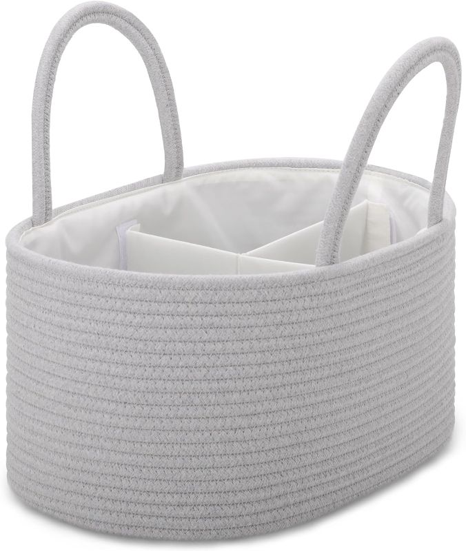 Photo 1 of COMSE Large Diaper Caddy Organizer for Girl Boy, Baby Caddy, Car Diaper Caddy with Handles, Cotton Rope Diaper Basket, Baby Shower Gifts Newborn Essentials Registry Must Have, Cool Gray