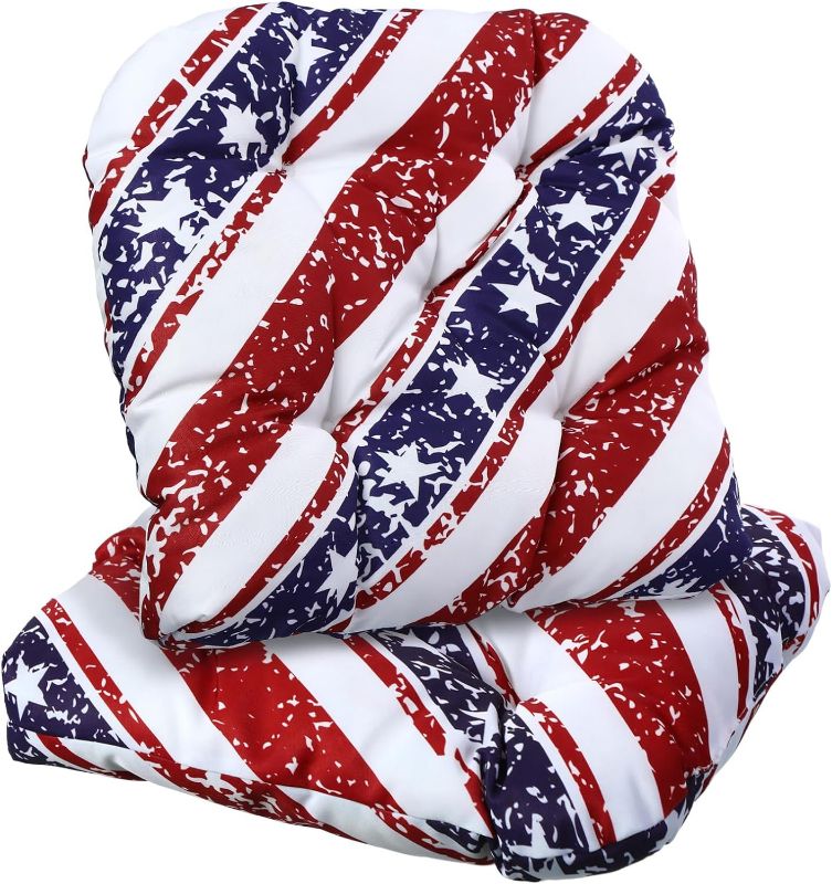 Photo 4 of 2 Pcs 4th of July Chair Seat Cushion American Flag Patriotic Theme Chair Seat Cushion Independence Day Cushion Outdoor Stars Stripes Pattern Theme Indoor Outdoor Chair Seat Cushion