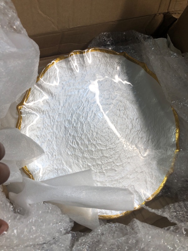 Photo 1 of Charge it by Jay Ice Queen Charger Plate 13” Decorative Glass Service Plate for Home, Professional Dining, Perfect for Upscale Events, Dinner Parties, Weddings, Catering, 1 Piece, Pearl/Gold