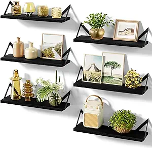 Photo 1 of ***SHELVES ONLY//NO MOUNTS*** 
SRIWATANA Floating Shelves for Wall Decor, Wood Wall Shelves for Bathroom, Bedroom, Kitchen, Living Room, Set of 6 (Weathered Black)