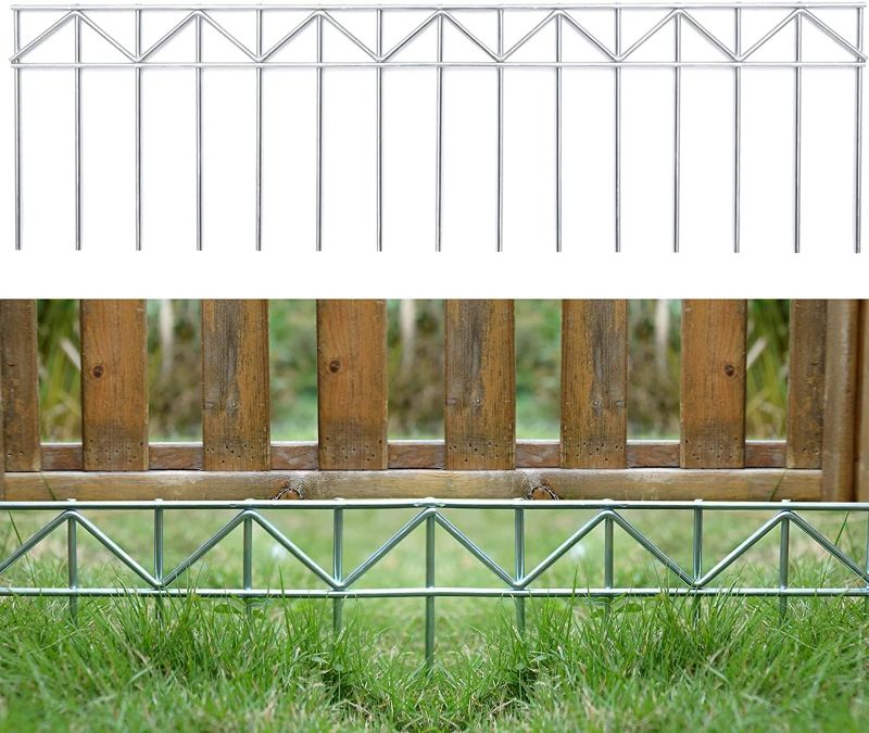 Photo 1 of 15 Pack 32" L x 10" H Animal Barrier Fence, No Dig Fence Patented Product, 5.5mm Galvanized Stakes with 2.1" Spacing, Metal Fence Panel for Outdoor Yard Patio, Total 40Ft(L) X 10in(H) Silver
