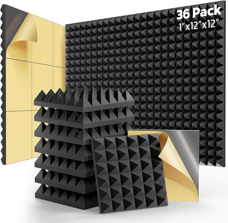 Photo 1 of 36 Pack Auslet Acoustic Panels 12 x 12 x 2 Inches, Pyramid Soundproof Wall Panels, High Density 30kg/m3, Black Acoustic Foam Panels, Sound Proof Panels for Walls
 