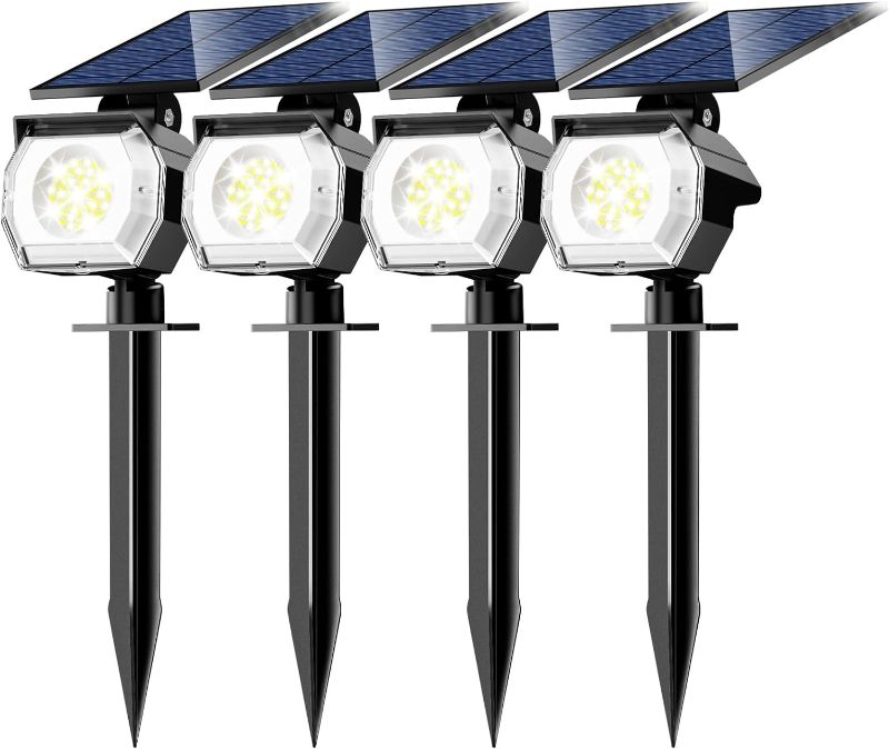 Photo 1 of ***MISSING PARTS***
 4 Pack Solar Spot Lights Outdoor Waterproof IP65, 52 LED Solar Landscape Lights 3 Lighting Modes, Solar Powered Spotlights Solar Lights Outdoor for Outside Yard Garden Tree (Cool White)