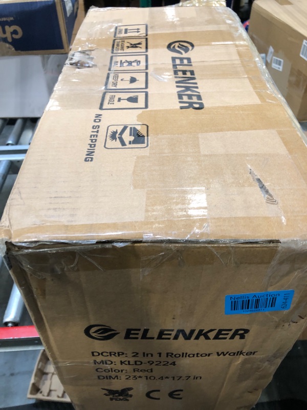 Photo 1 of ELENKER All-Terrain 2 in 1 Rollator Walker & Transport Chair, Folding Wheelchair with 10” Non-Pneumatic Wheels for Seniors, Reversible Backrest & Detachable Footrests, Red