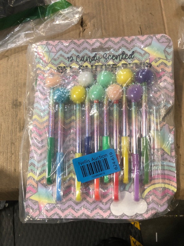 Photo 1 of VOTUM Colored Gel Pens for Kids - Candy Scented 12 Piece Set - Medium Point Tips with Colorful Glitter Pom Poms Pom Pom Glitter ***missing one pen***