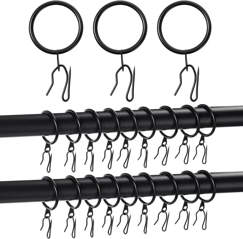 Photo 1 of 100 Set 1.26 Inch Metal Curtain Rings with Eyelets Curtain Hooks for Drapes and Metal Curtain Drapery Pin Hooks for Window Door Shower Curtain Rings (Black)