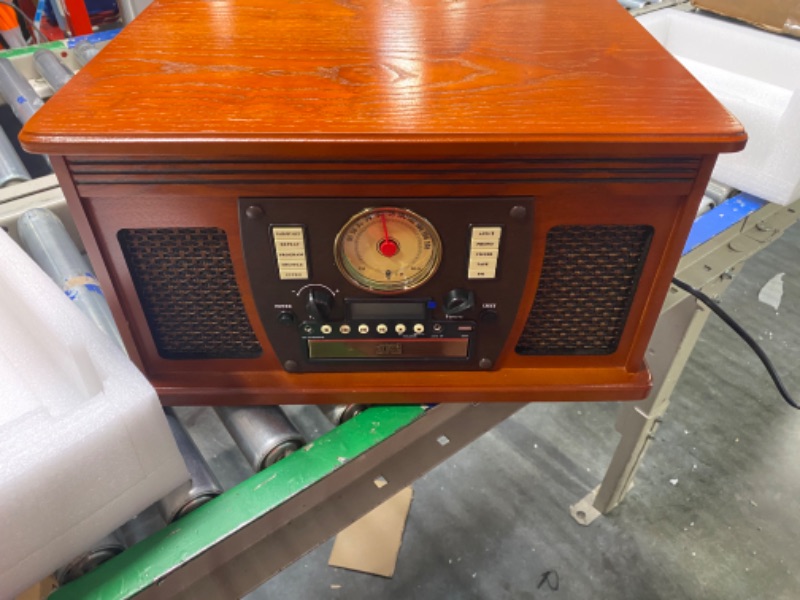 Photo 3 of *** NOT FUNCTIONAL**** SELLING AS PARTS***
10-in-1 Bluetooth Record Player Multifunctional 3-Speed Turntable for Vinyl Record with Stereo Speaker,LP Vinyl to MP3 Converter with CD, Cassette Player,FM Radio,Wireless Music Streaming | Mahogany Coffee