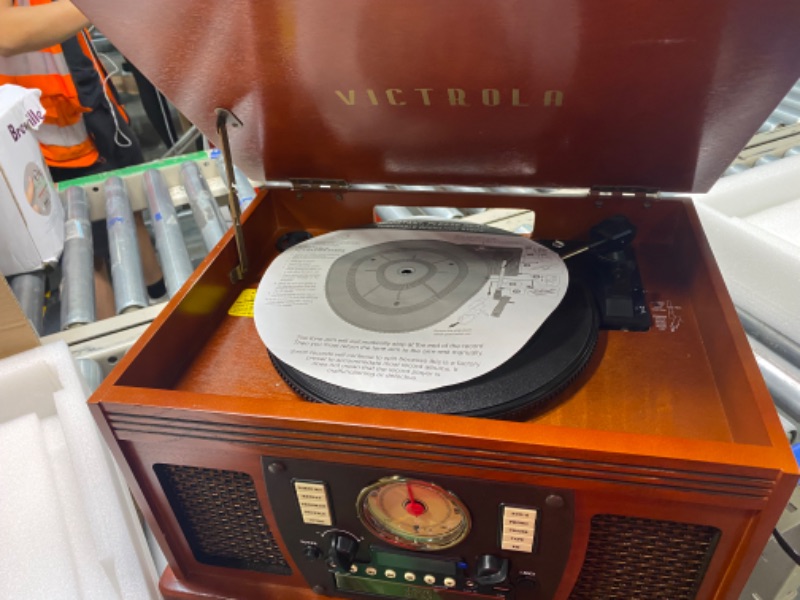 Photo 4 of *** NOT FUNCTIONAL**** SELLING AS PARTS***
10-in-1 Bluetooth Record Player Multifunctional 3-Speed Turntable for Vinyl Record with Stereo Speaker,LP Vinyl to MP3 Converter with CD, Cassette Player,FM Radio,Wireless Music Streaming | Mahogany Coffee