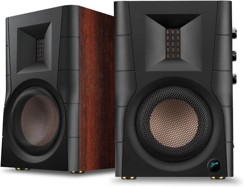 Photo 1 of HiVi-Swans D100 Bluetooth Bookshelf Speakers - Powered Desktop Stereo Speakers for TV/Turntable/PC/Monitor - 4 Inch Near Field Computer Speakers 62w RMS - Wood Grain (Pair)
