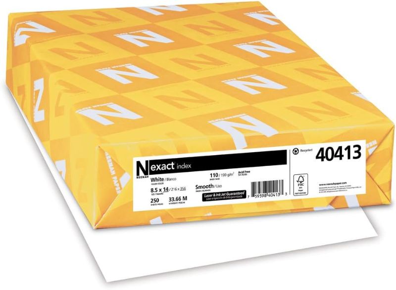 Photo 1 of Wausau Exact Index Cardstock, 250 Sheets, White, 94 Brightness, 110 lb, 8.5 x 14 Inches
