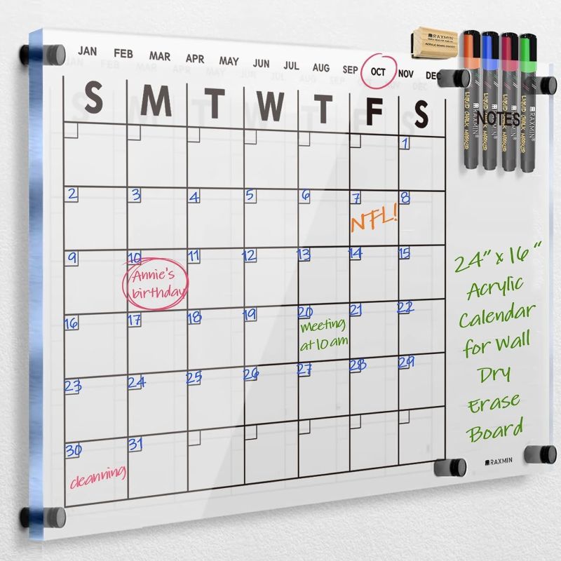 Photo 1 of Acrylic Dry Erase Calendar for Wall 23”x16“ Clear Acrylic Wall Calendar White Board Calendar Home Office Calendar