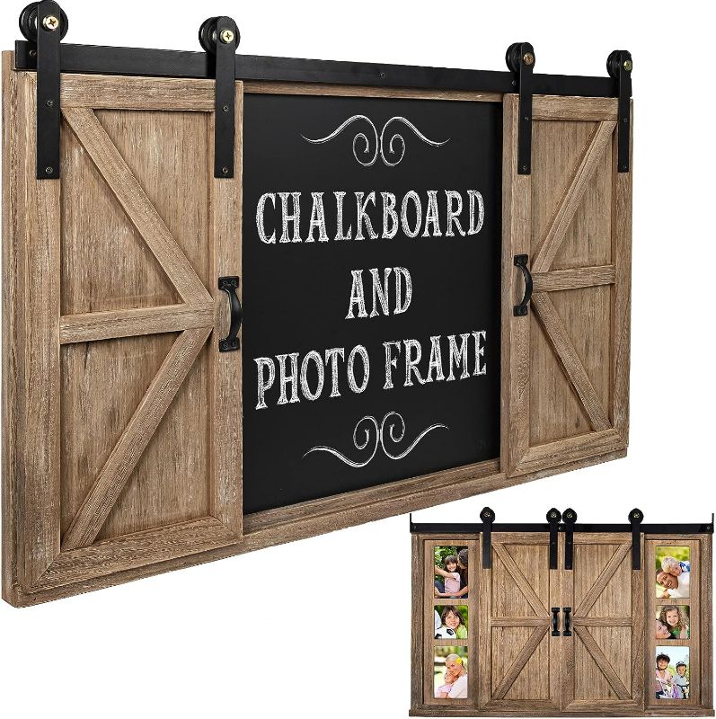 Photo 1 of 
Excello Global Products Rustic Wood Chalkboard with Four 4x6 Hideaway Photos: Large Wall Mounted Magnetic Chalk Board, Perfect for Kitchen Dcor, Restaurant