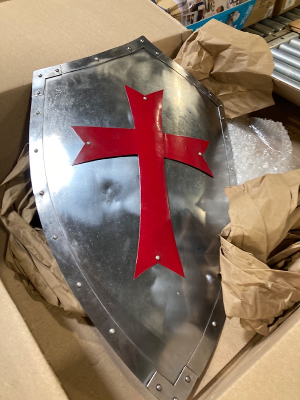 View 2 of Medieval Armor Crusader Shield Battle Knight Templar Red Cross Design Warrior Shield Authentic Templar Shield Mild Steel Handmade Armor