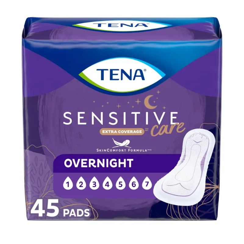 Photo 1 of 2 X Tena Sensitive Care Extra Coverage Overnight Incontinence Pads, 45 Count