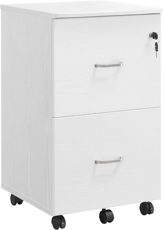 Photo 1 of VASAGLE 2-Drawer File Cabinet, Locking Filing Cabinet for Home Office, Small Rolling File Cabinet, Printer Stand, for A4, Letter-Size Files, Hanging File Folders, Modern, WHITE ULCD027T46V2