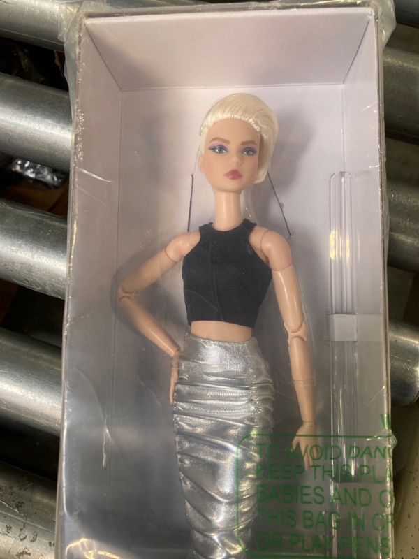 Photo 2 of Barbie Signature Looks Doll (Original, Blonde Pixie Cut) Fully Posable Fashion Doll Wearing Black Crop Top & Metallic Skirt, Gift for Collectors