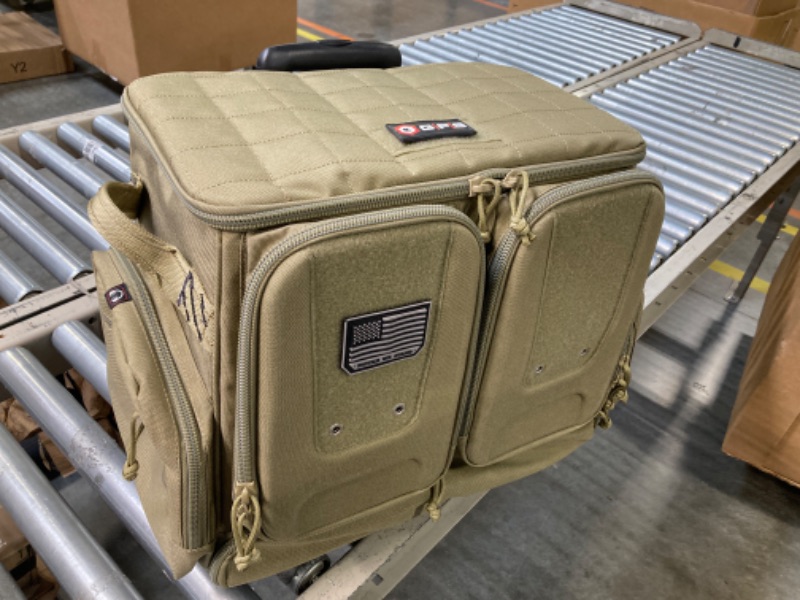 Photo 2 of G. OUTDOORS PRODUCTS Tactical Rolling Range Bag | 10 Handguns Capacity | Durable Secure Pistols, Magazines & Shooting Accessories Storage Tan