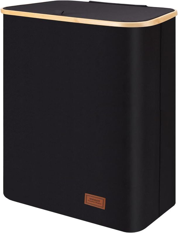Photo 1 of 145L XXX-Large Laundry Hamper with Lid – DOFASAYI Laundry basket 2 Section with Removable Bag, Dirty Clothes Hamper for Bathroom, Bedroom, Room, Closet, Hampers for Toys, Clothing, Black
