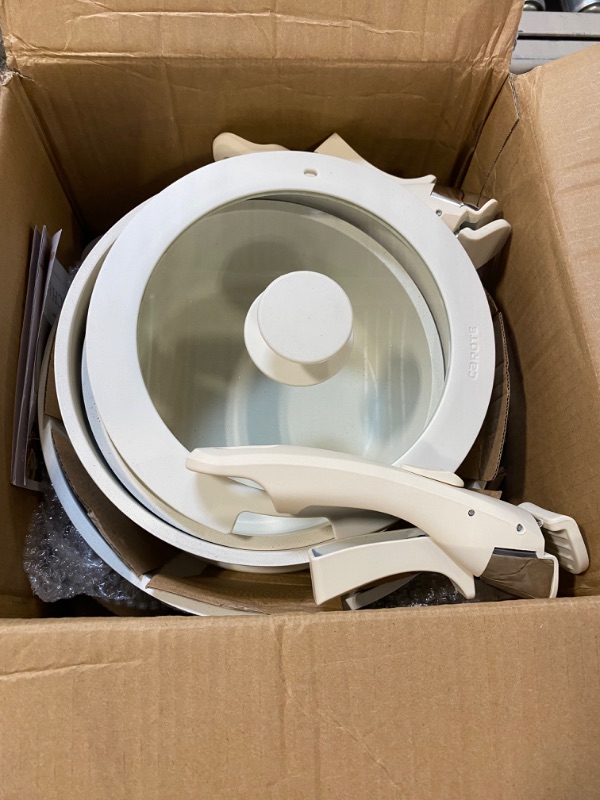 Photo 1 of ***DAMAGED***
CAROTE 11pcs Pots and Pans Set Non Stick, Cookware Sets Detachable Handle, Induction RV Kitchen Set Removable Handle, Oven Safe, Cream White

