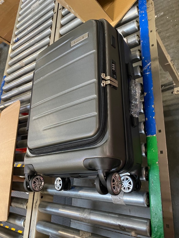 Photo 1 of LUGGEX Carry On Luggage with Front Opening, Expandable Polycarbonate Hard Shell Suitcase with USB Port (Black, 20 Inch, 33.3L) Black Carry-On 20-Inch Top-Open