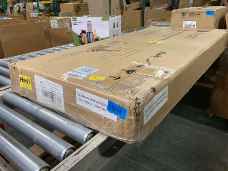 Photo 1 of Stead - Industrial Rectangular Metal and Wood Coffee Table - 2023 Collection - Modern Farmhouse Living Room Decor - Powder-Coated Metal Details - White Washed Oak White Washed Oak Coffee Table