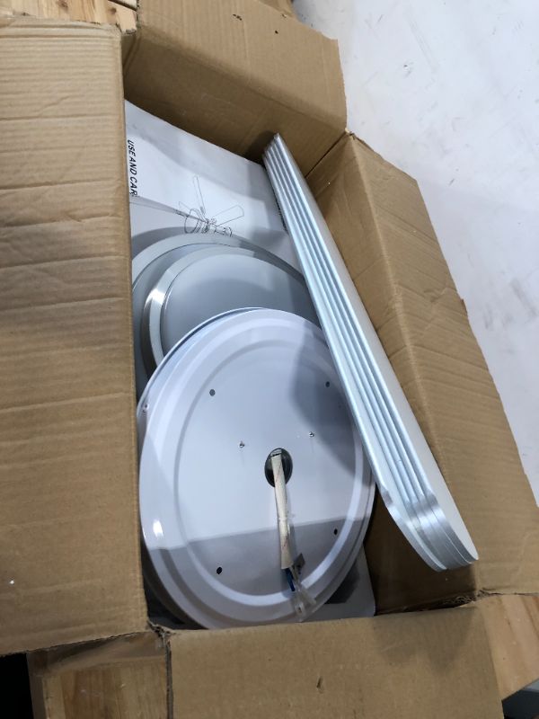 Photo 1 of *** MISSING PARTS***
 52” Smart Outdoor Ceiling Fans LED Lights and Remote,Quiet DC Motor,6 Speed,Dimmable,Indoor Modern Brushed Nickel Ceiling Fan Controlled by WIFI Alexa App,Gray Silver Wood Bedroom Patio Porch Silver& Light Wood