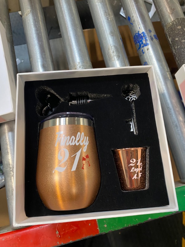 Photo 1 of 21st Birthday Gifts For Women, Funny Birthday Wine Gifts Ideas for Her, Friend, Daughter, Sister | Unique Finally 21 Stainless Steel Wine Tumbler Shot Glass Set For 21 Year Old