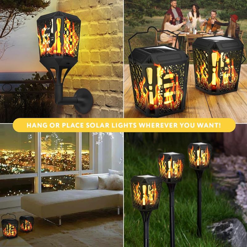 Photo 1 of 2 Pack Flickering Flame Solar Lights Outdoor - Solar Torch with Flickering Flame Waterproof- LED Solar Lanterns Outdoor Decorative - Flame Garden Solar Lanterns Outdoor Waterproof for Patio