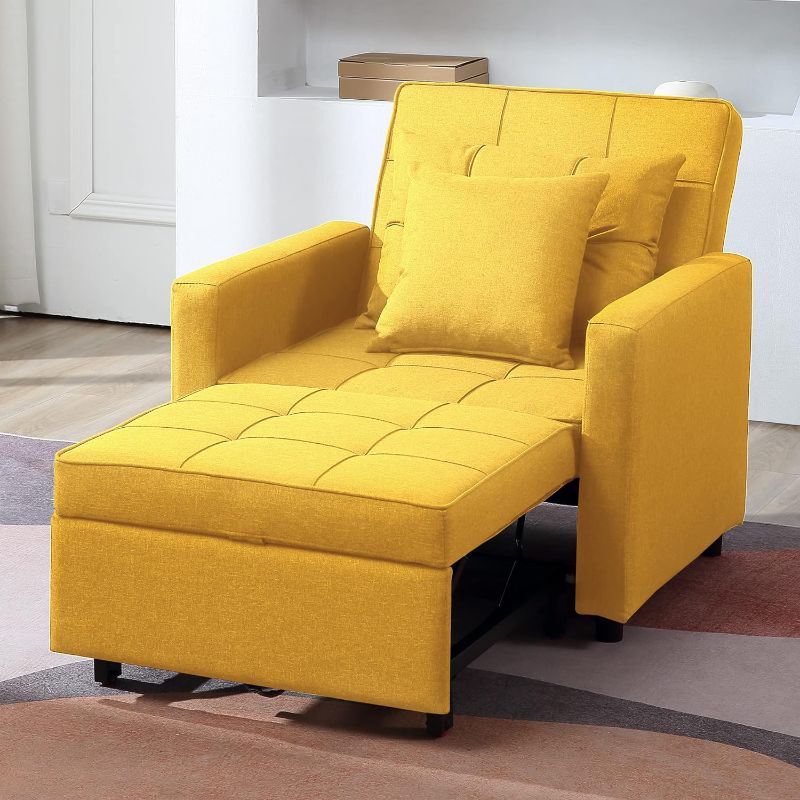 Photo 1 of [Updated] Convertible Sofa Bed, Sleeper Sofa with Adjustable Backrest, Armchair, Sofa, Bed, 3 in 1 Sleeper Chair, Single One, Yellow