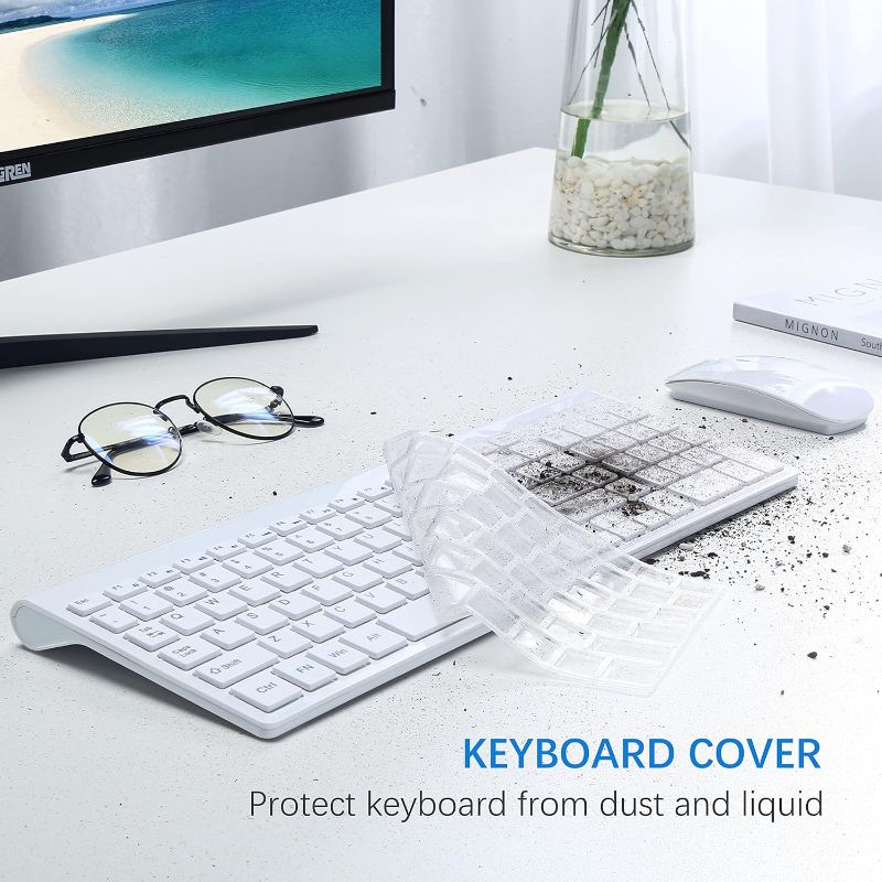 Photo 3 of TopMate Wireless Keyboard and Mouse Ultra Slim Combo, 2.4G Silent Compact USB Mouse and Scissor Switch Keyboard Set with Cover, 2 AA and 2 AAA Batteries, for PC/Laptop/Windows/Mac - White