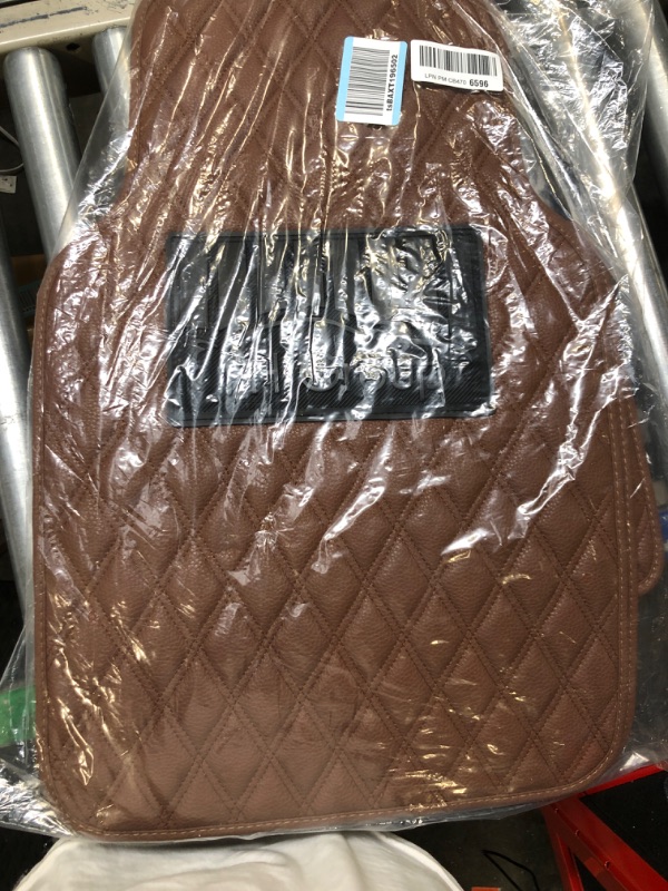 Photo 1 of FH Group Floor Mats - Faux Leather Floor Mats for Cars, Universal Fit Automotive Floor Mats, All Purpose Car Floor Mats, PU Leather Protector Mat for Most Sedan, SUV, Truck Floor Mats Brown Diamond Brown