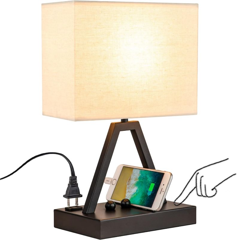 Photo 1 of *** MISSING PARTS***
 USB C Touch Control Table Lamp, 3-Way Dimmable Desk Lamp with USB C & USB A and AC Outlet, Bedside Lamps with Phone Stands for Bedroom, Living Room, Office, LED Bulb Included, Black
