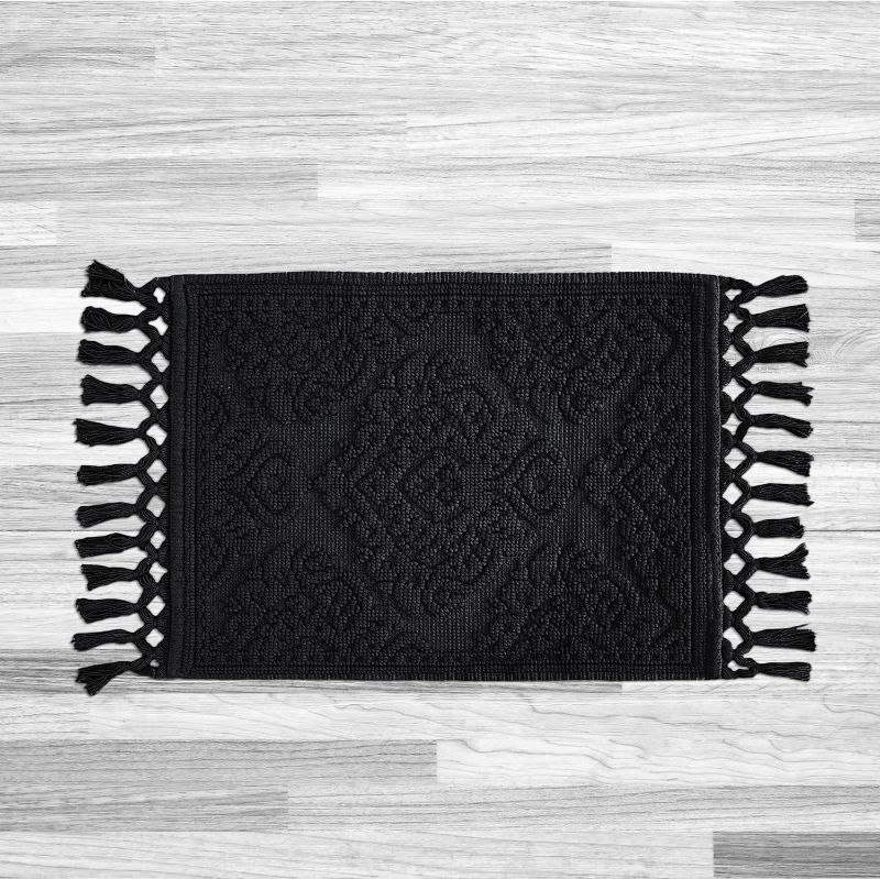 Photo 1 of Jean Pierre - Ricardo Bath Mat, Woven Fringe Bathroom Rugs, 100% Cotton, Premium Bathroom Decor - Measures 21" x 41" - Black
