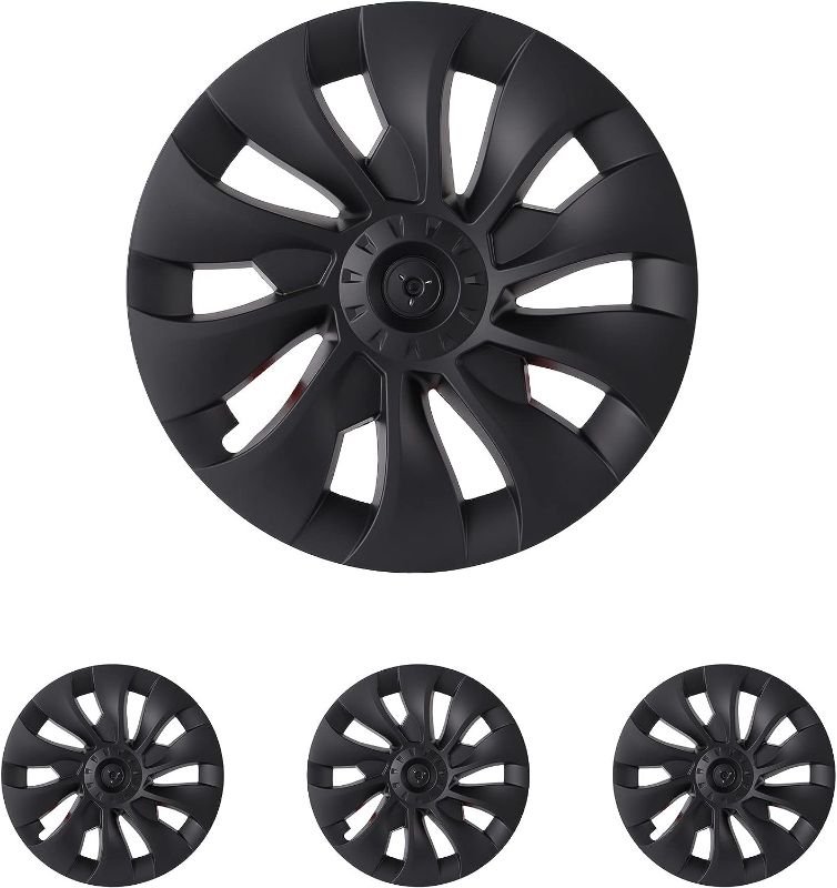 Photo 1 of 4PCS Model 3 Hubcaps 18‘’ Inner Diameter & 20‘’ Outer Diameter- Matte Black Uber Turbine Style Wheel Cover Hub Cap Compatible with 2017-2023 Model 3