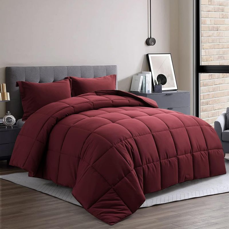 Photo 4 of 
KING Comforter Set Red 5 PCs Bedding Comforter Sets Soft Breathable Lightweight Down Alternative Reversible Cooling Comforter + 2 Pillow Shams with Corner Tabs Burgundy Queen