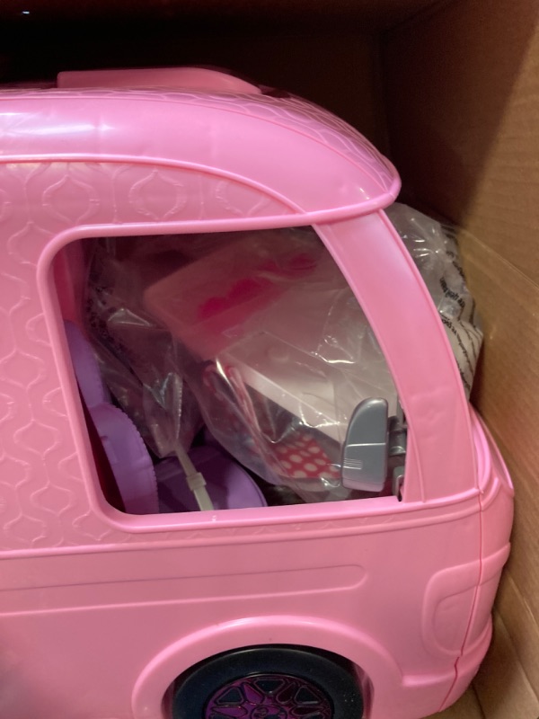 Photo 1 of Barbie Camper Playset With Barbie Accessories, Pool And Furniture, Rolling Vehicle With Campsite Transformation??? [Amazon Exclusive]